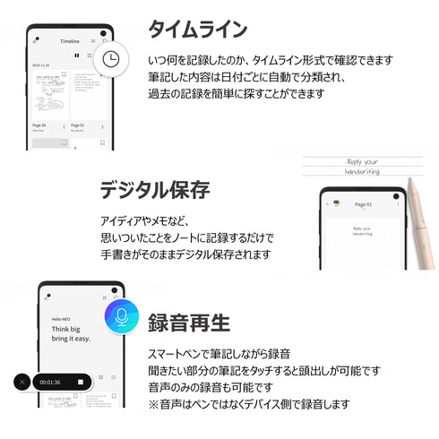 【新製品】ゲルインキタイプ Neo smartpen A1 ネオスマートペン エイワン （替え芯3本付、ノート別売）